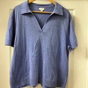 J. Crew cotton-cashmere short-sleeve sweater polo light blue periwinkle size XXL